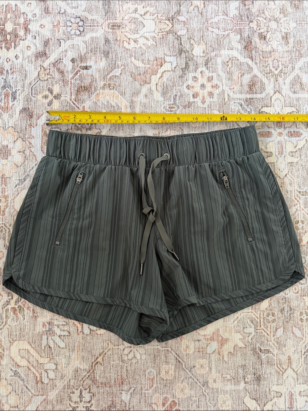 Athleta Lightweight Women’s Dark Green Striped Drawstring Shorts